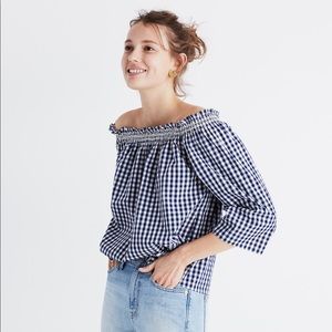 Madewell Smocked Gingham Off-the-Shoulder Top S
